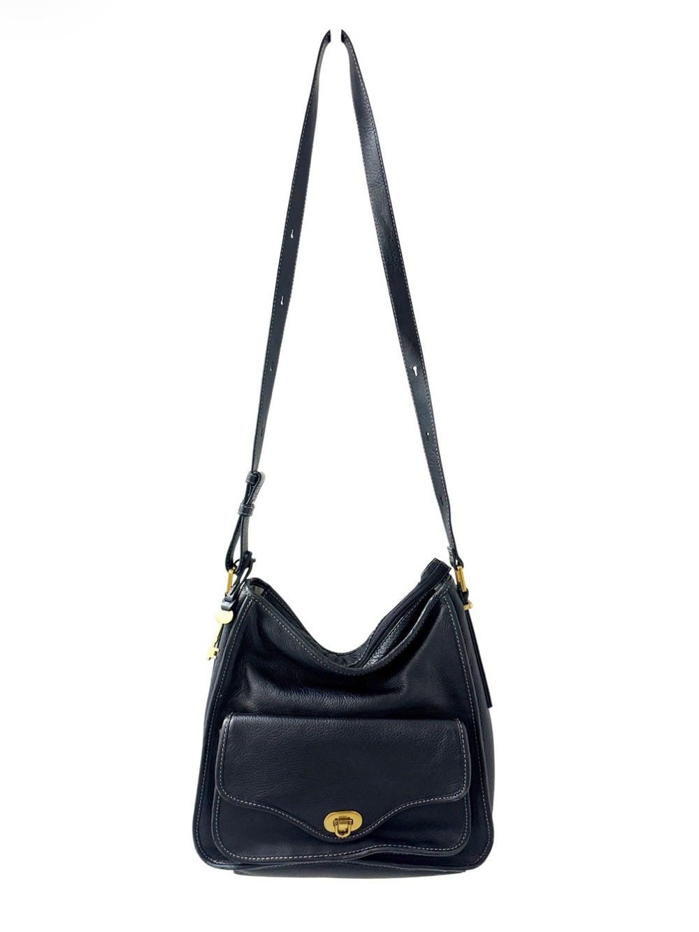 FOSSIL Large Heritage Black Leather Hobo Bag, Dark Gold Hardware